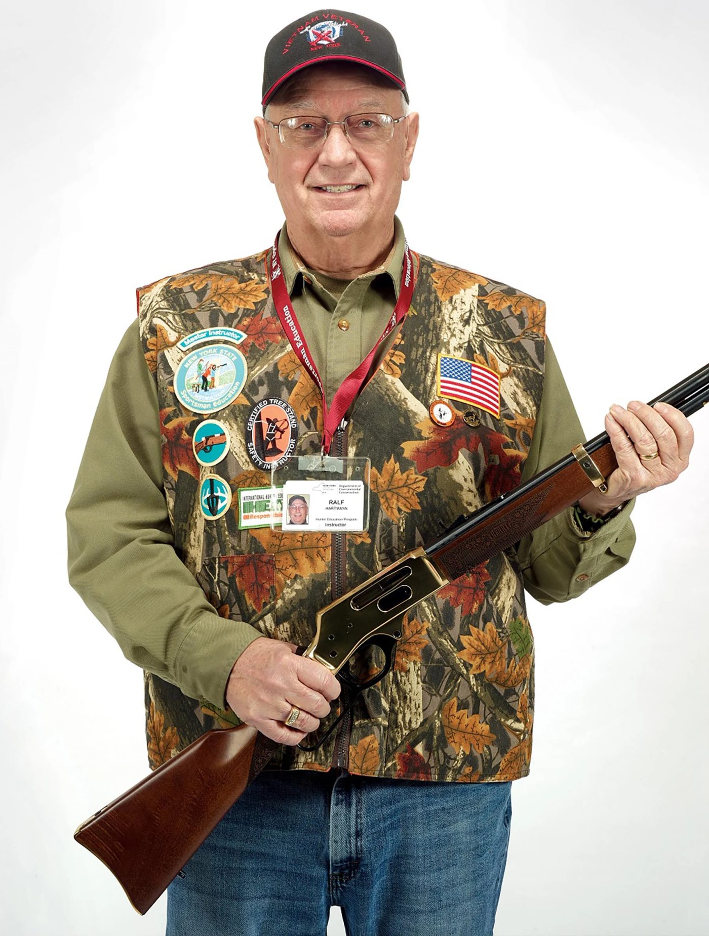 Custom Henry Repeating Arms lever-action rifle with engraved walnut stock for law enforcement