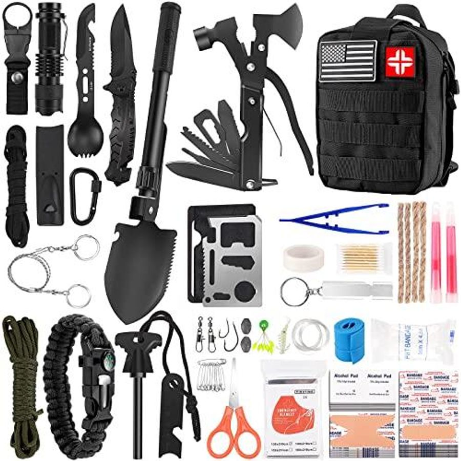 LUXMOM Survival Kit and First Aid Kit, 142Pcs Professional Survival Gear and Supplies Equipment with Molle Pouch (Black) - $24 shipped w/code D4RD8N3Y