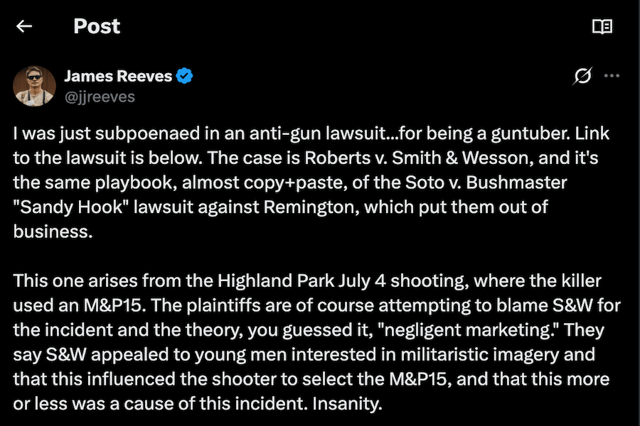 Highland Park Shooting Lawsuit Subpoenas Gun Reviewer James Reeves