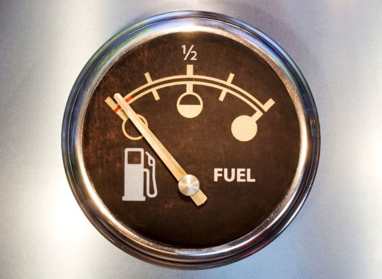 Fuel dial showing tank empty