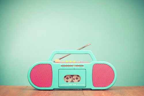 turquoise and pink radio boombox