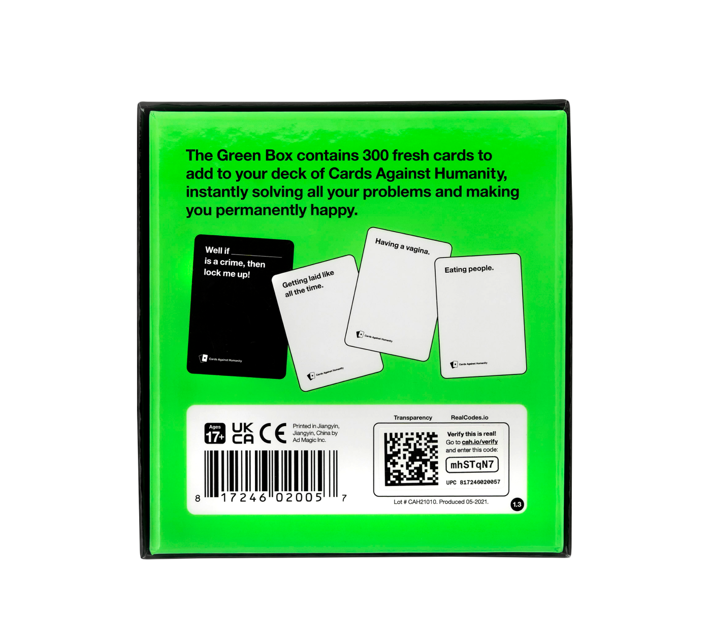 Green Box scheda contro umanità VERDE BOX gioco KART CARDS Against Humanity 