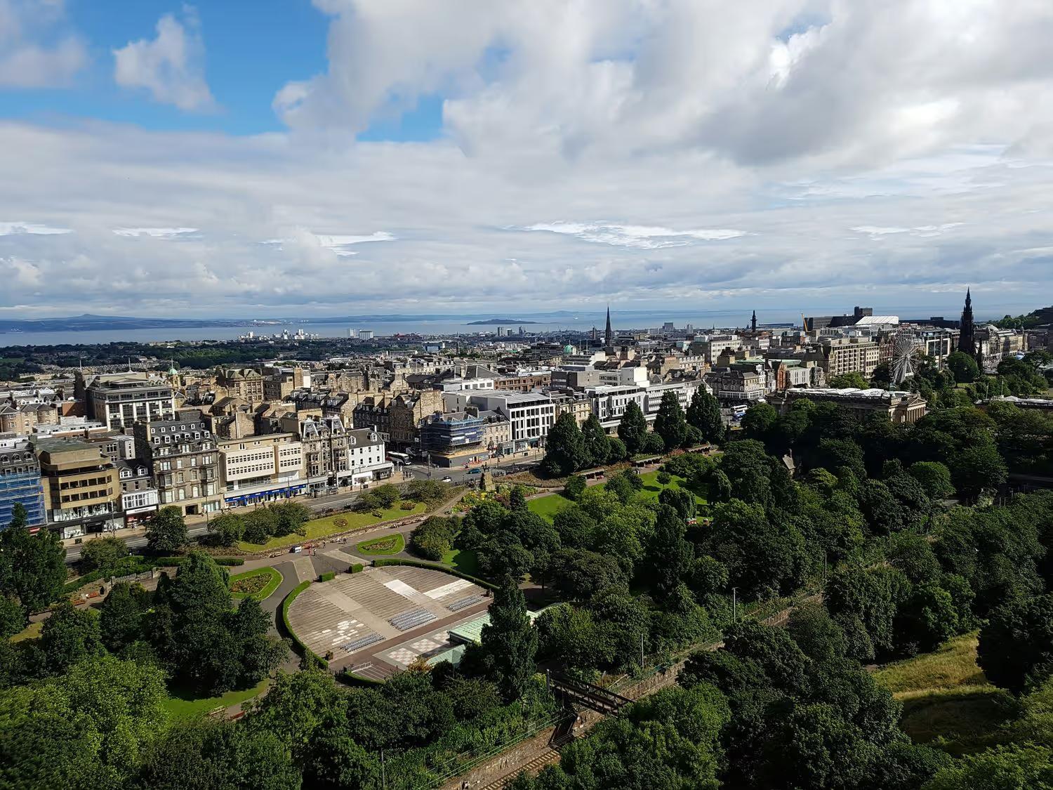 Princes Street gardens and the Ross Bandstand as seen from Edinburgh Castle