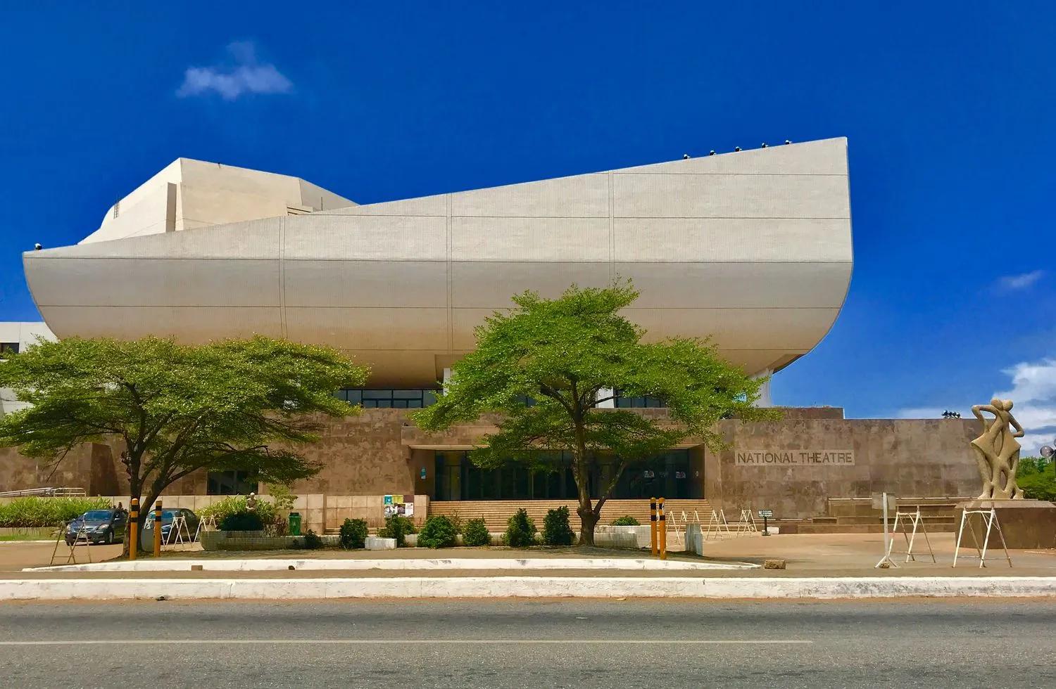 The modernist National Theatre building in Accra, Ghana