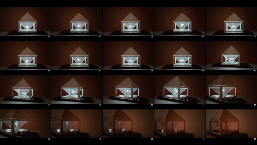 デバイスからの光が空間で交差し、像を結ぶとき、鑑者は物理的な実体を伴わないはずの「形」を知覚する。特定の場所に定着することなく、光の干渉によって浮遊する像の可能性を探り、対象が「ある」のか、「ない」のかという二元論の間に横たわる、境界域の検証である。