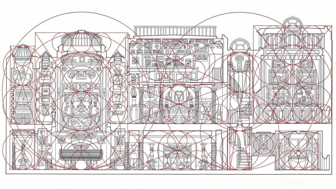 本作は、新古典主義建築家ジョン・ソーンによる自邸〈ジョン・ソーン邸〉の断面図を参照対象とし、図面への変形操作を通じて、建築表象における感覚的把握と抽象化の関係を可視化する試みである。二枚のドローイングはウィルヘルム・ヴォリンガーの『抽象と感情移入』における理論的枠組みを援用し、それぞれ「感情移入」と「抽象衝動」に対応づけられている。 一枚目は空間の歪みや重なりを恣意的に強調することで、図面は客観的な記述媒体としての役割を逸脱する。対して二枚目は幾何学的秩序や比例関係を過剰に前景化することで、建築を可測的な体系として還元する。両者を並置することで、建築理解にとって不可避な感覚的態度と抽象的態度は相対化され、建築表象が単一の読みへと回収されない多義的な構造をもつことが示される。