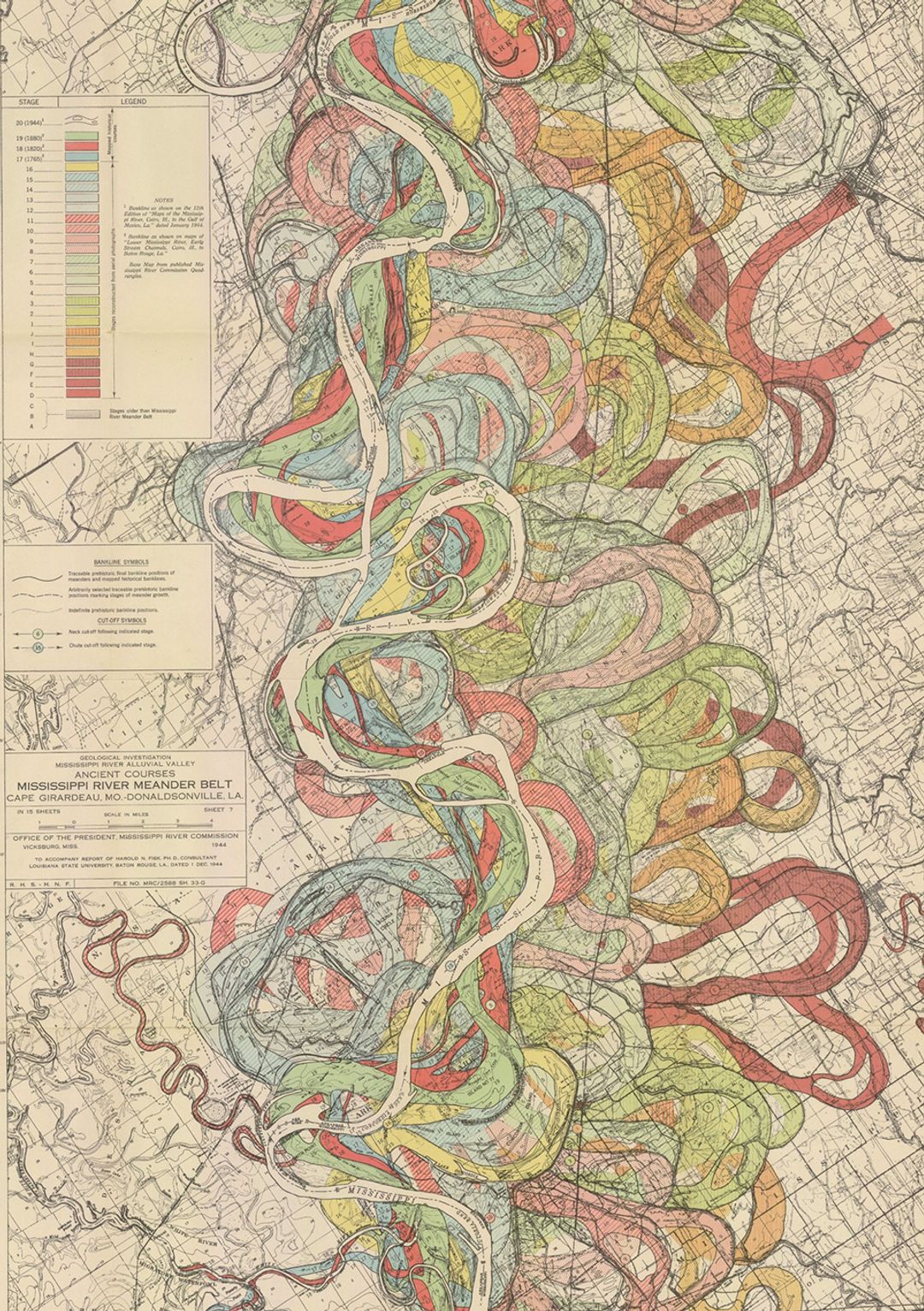 ミシシッピ川下流の沖積谷の地質調査図 (1944) | Harold Fisk, Geological Investigation of the Alluvial Valley of the Lower Mississippi River ,1944, US Army Corps of Engineers.