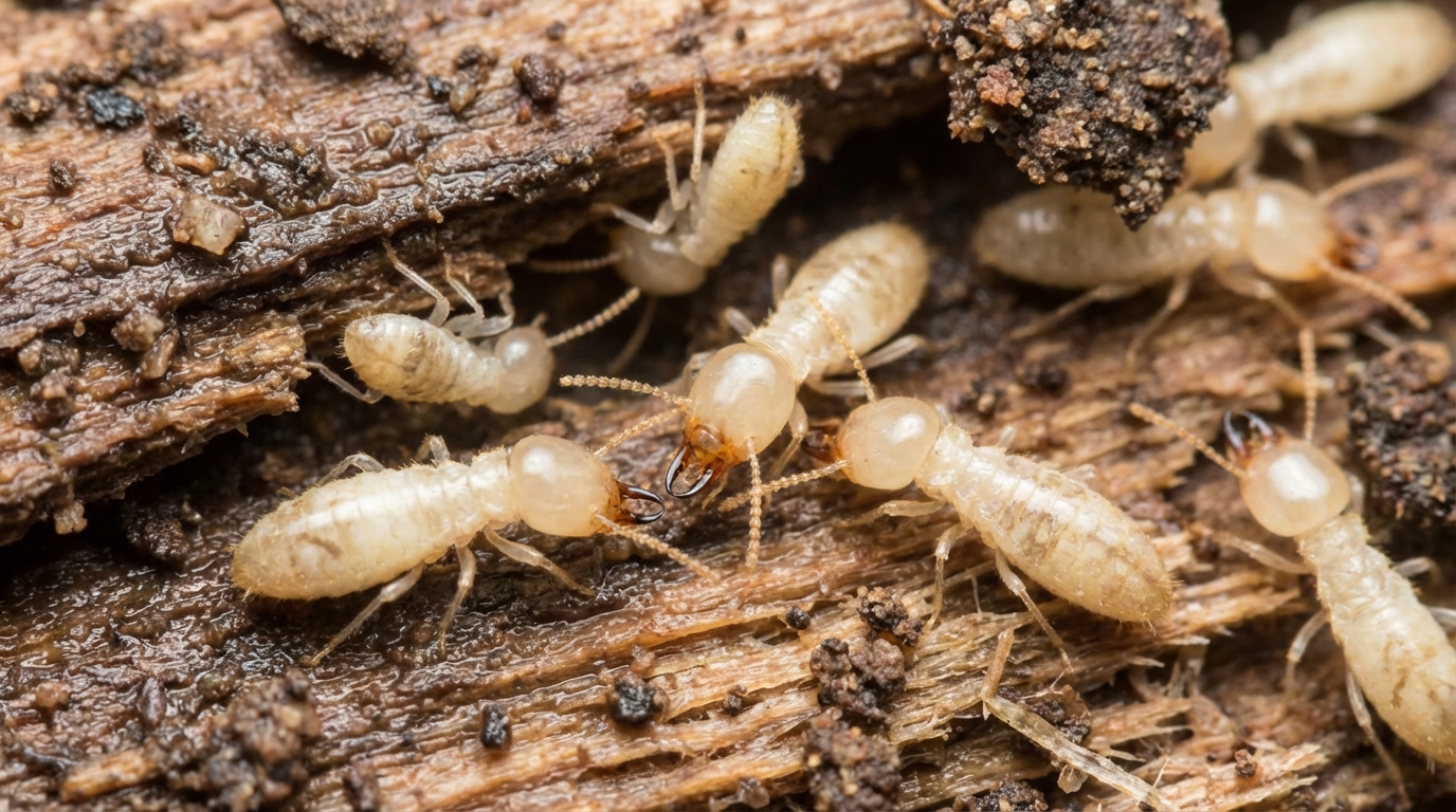 Technician applying professional soil poisoning treatment around a building foundation to protect the structure from termite damage.
