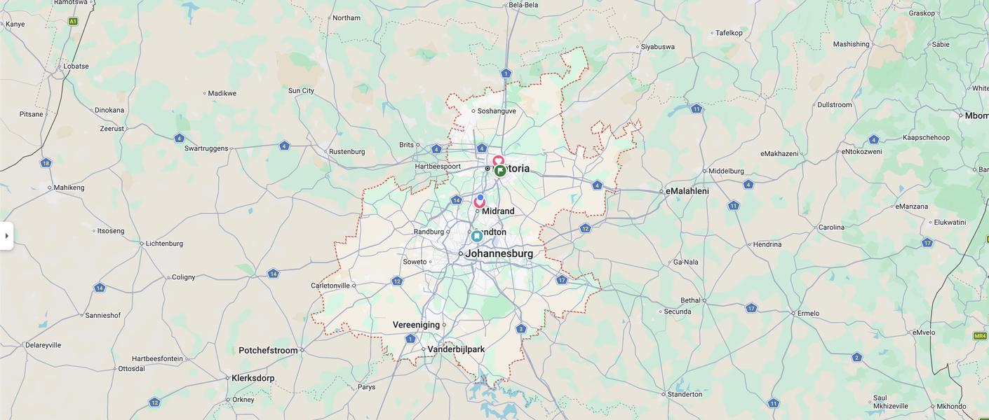 Gauteng service areas map