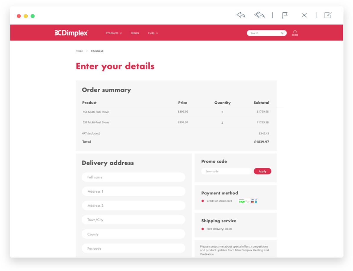 Dimplex review order page