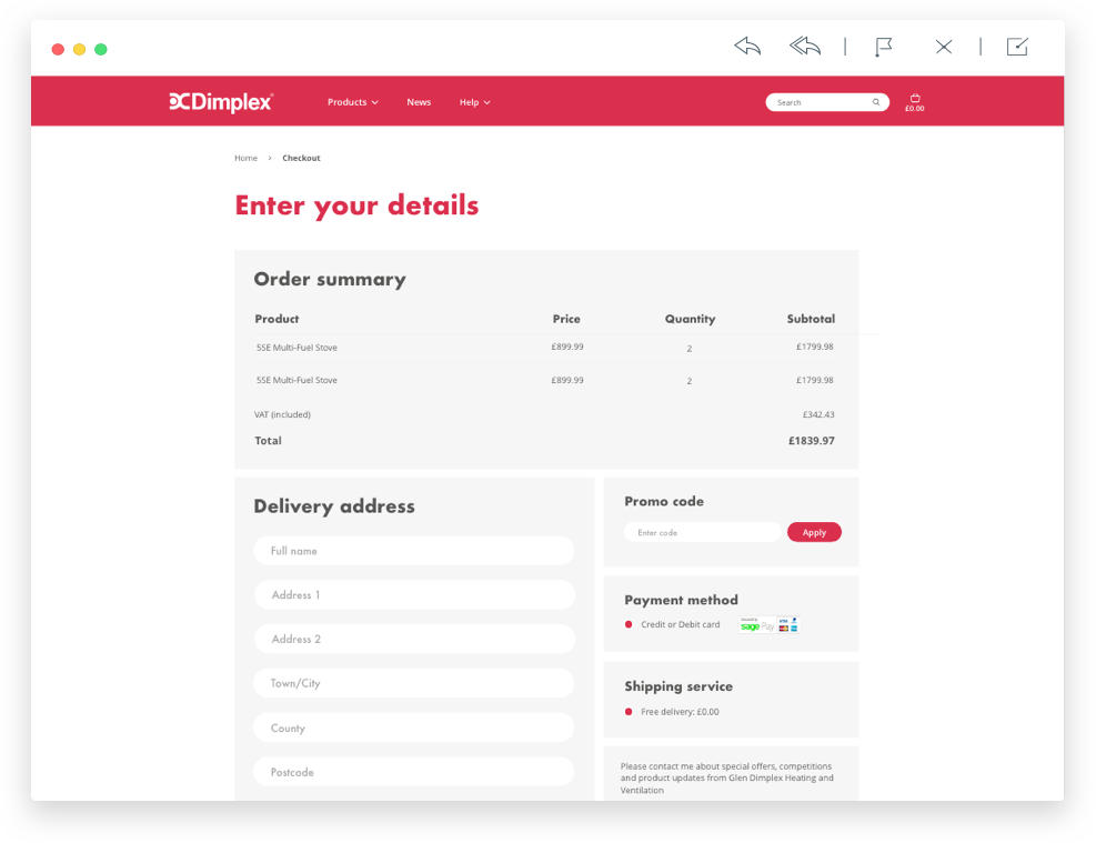 Dimplex review order page