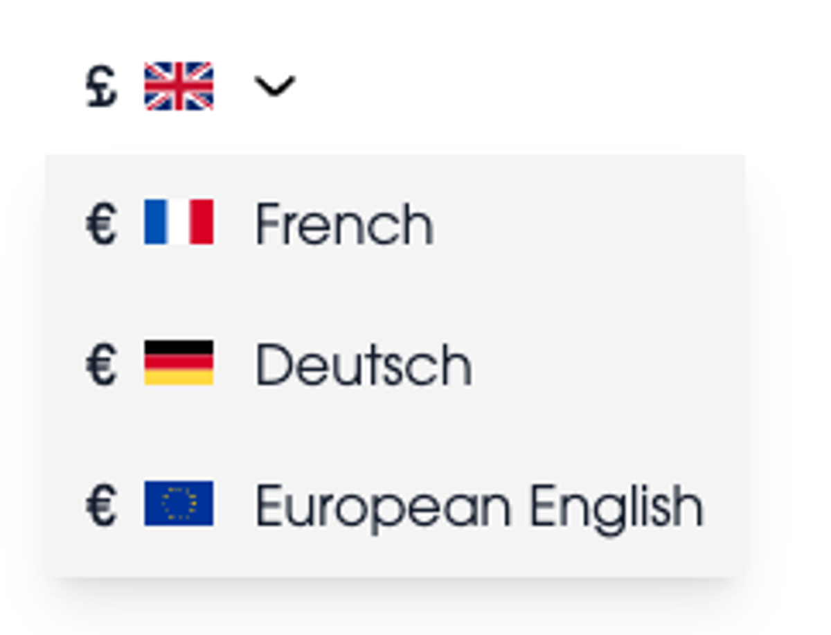 A website's language and currency picker