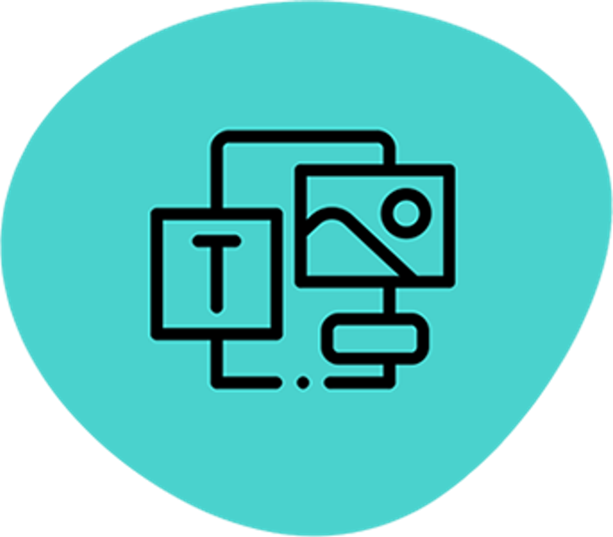 image of a letter T inside a square with an image icon next to it, all laid on top of a vertical rectangle.
