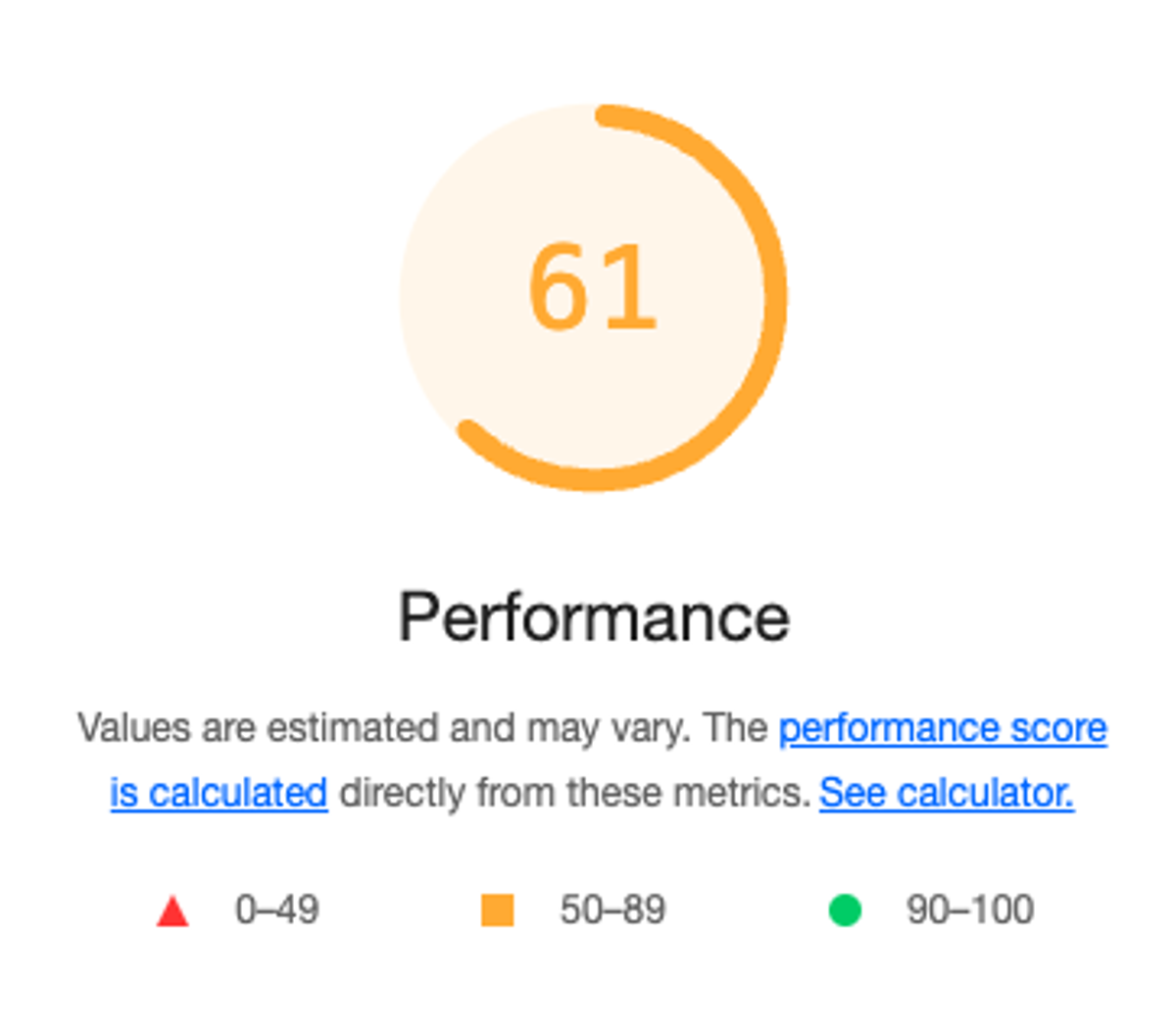 Screenshot from a Lighthouse report, showing the mobile browser performance score