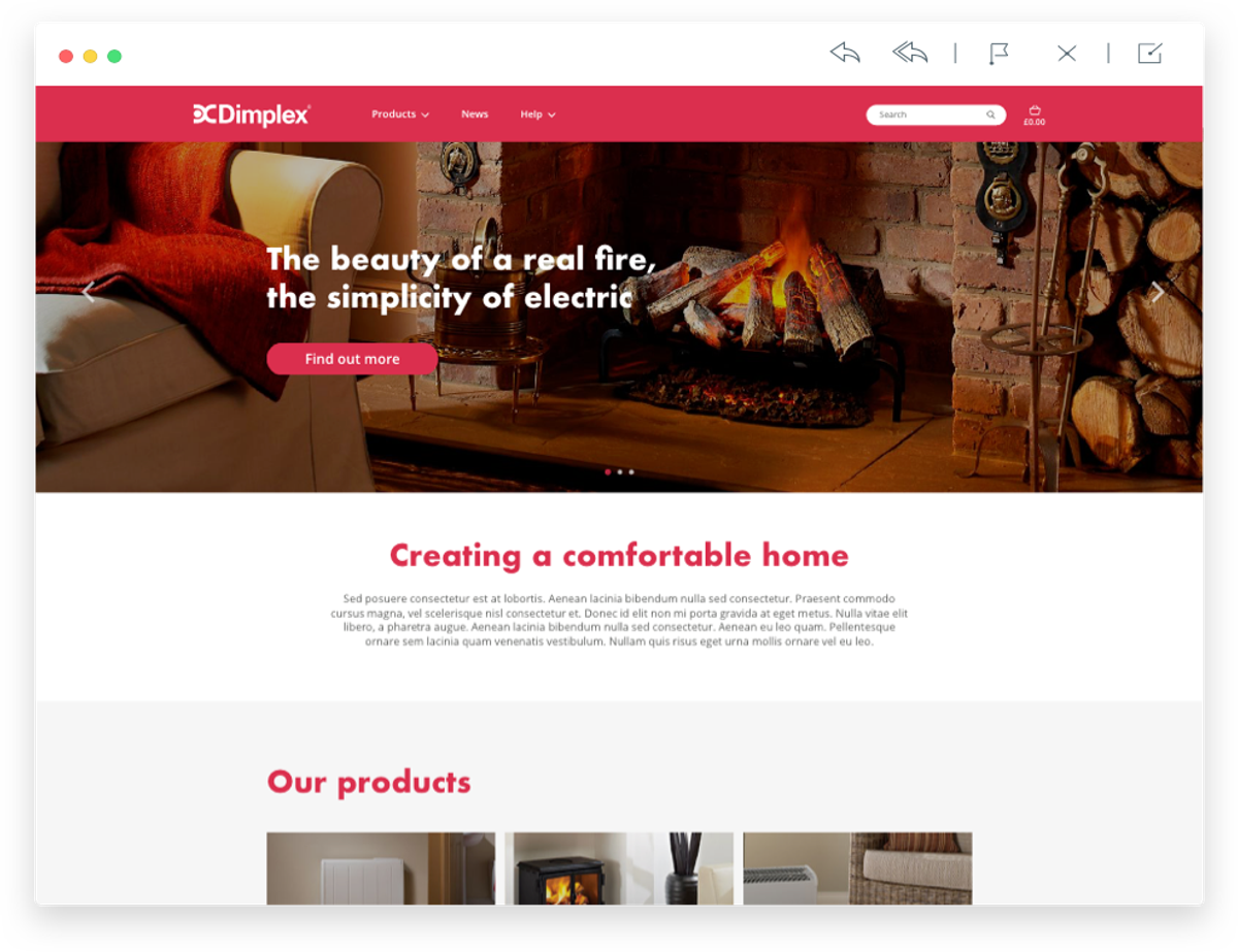 Dimplex redesigned homepage