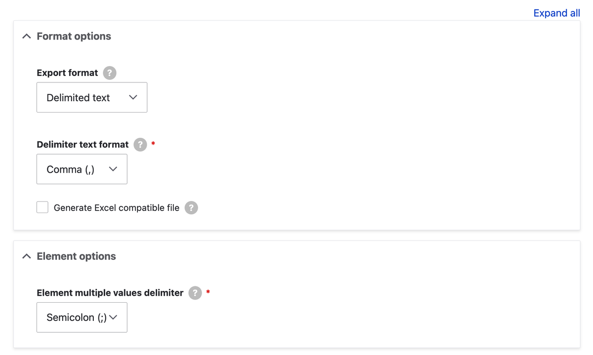 Some of the Webform CSV download options