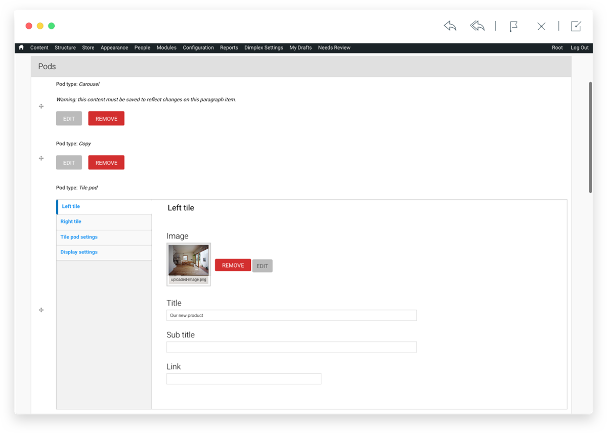 Flexible page layouts backend