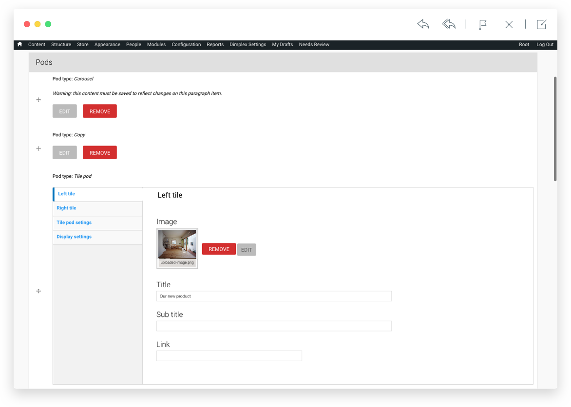Flexible page layouts backend