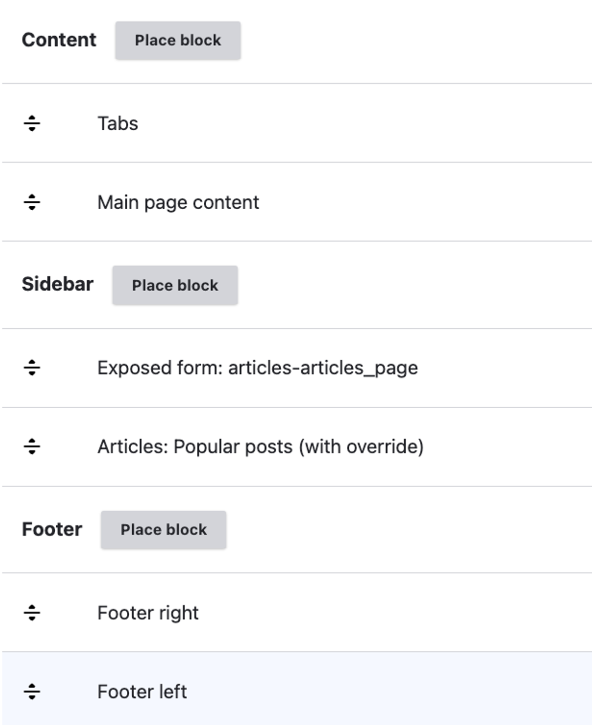 Drupal's standard Block management UI
