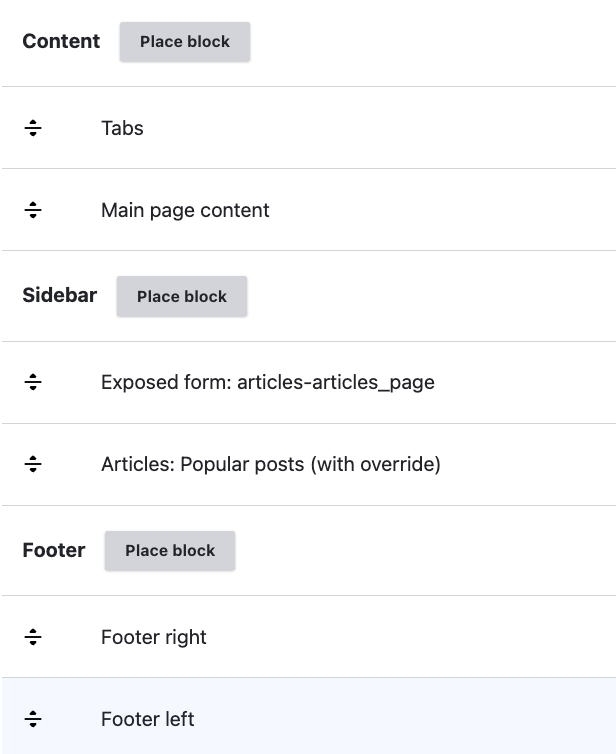 Drupal's standard Block management UI