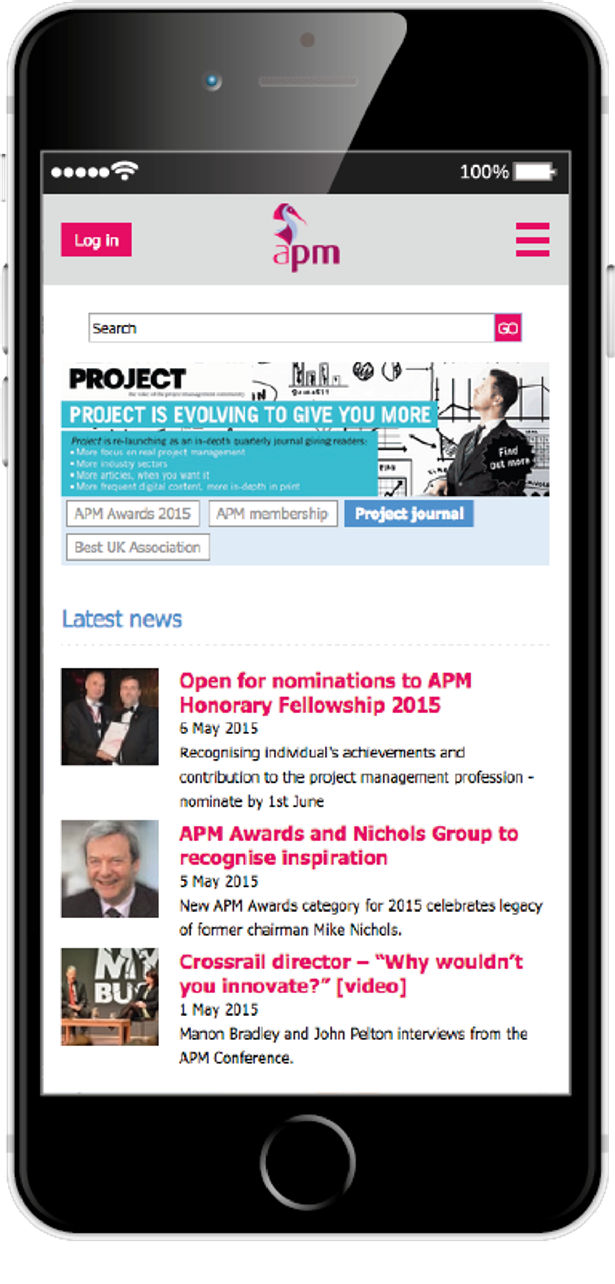 Screenshot of the APM site on mobile