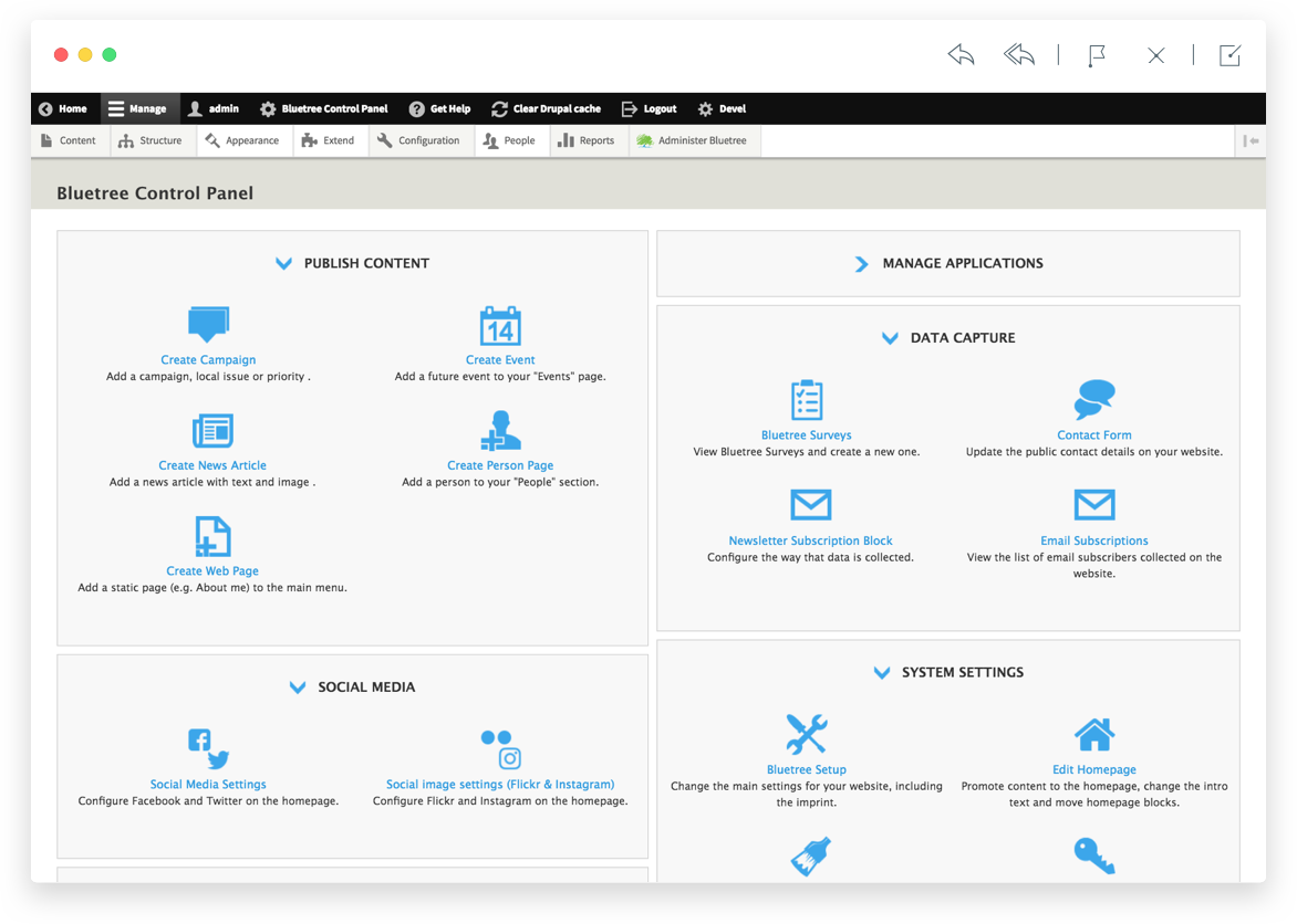 Bluetree Control Panel