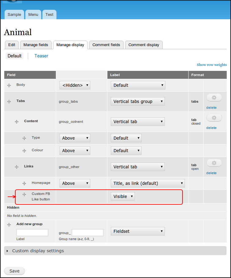 Manage extra fields and field groups