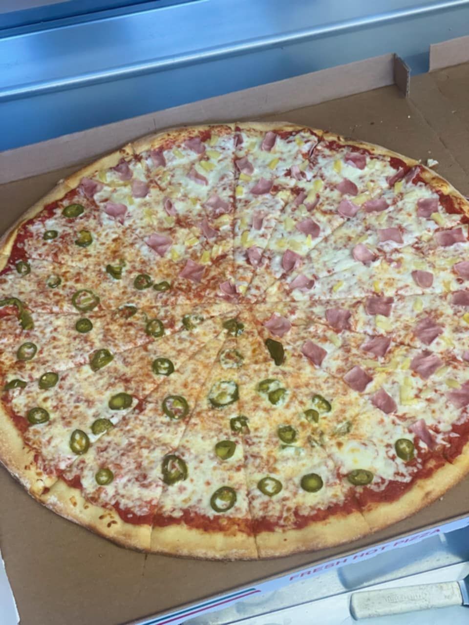 Jalapeno and ham pizza