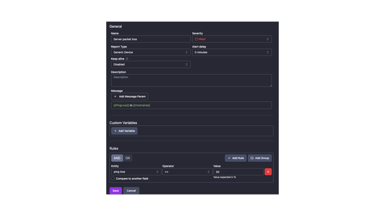 Servers packet loss alert