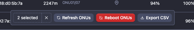 Reboot ONU button in ONU table
