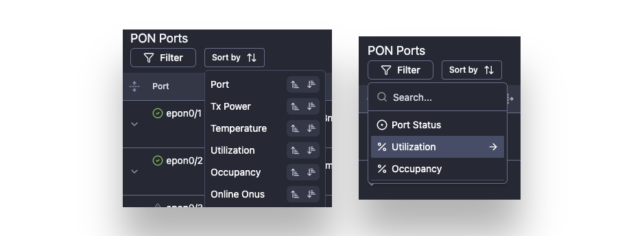 Showcase of filters and sorting