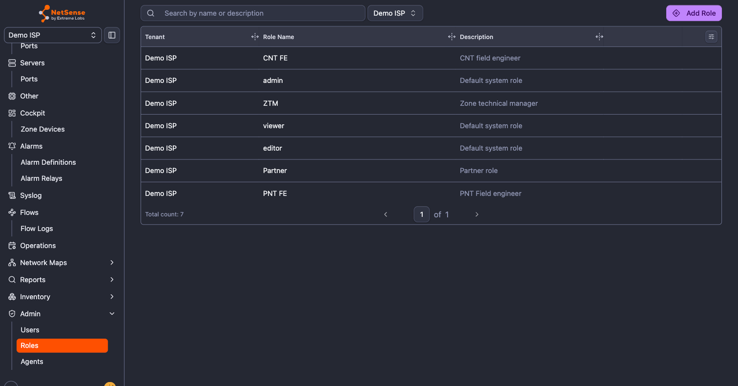 The new Admin group in the sidebar with Users, Roles and Agents