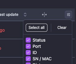 Column customization: bulk select all / clear