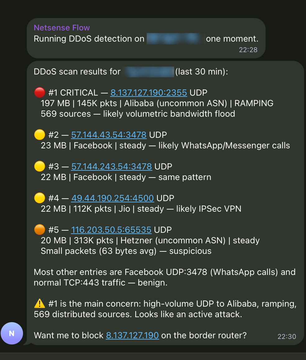 DDoS - SensyAI identify and mitigate ip addresses 