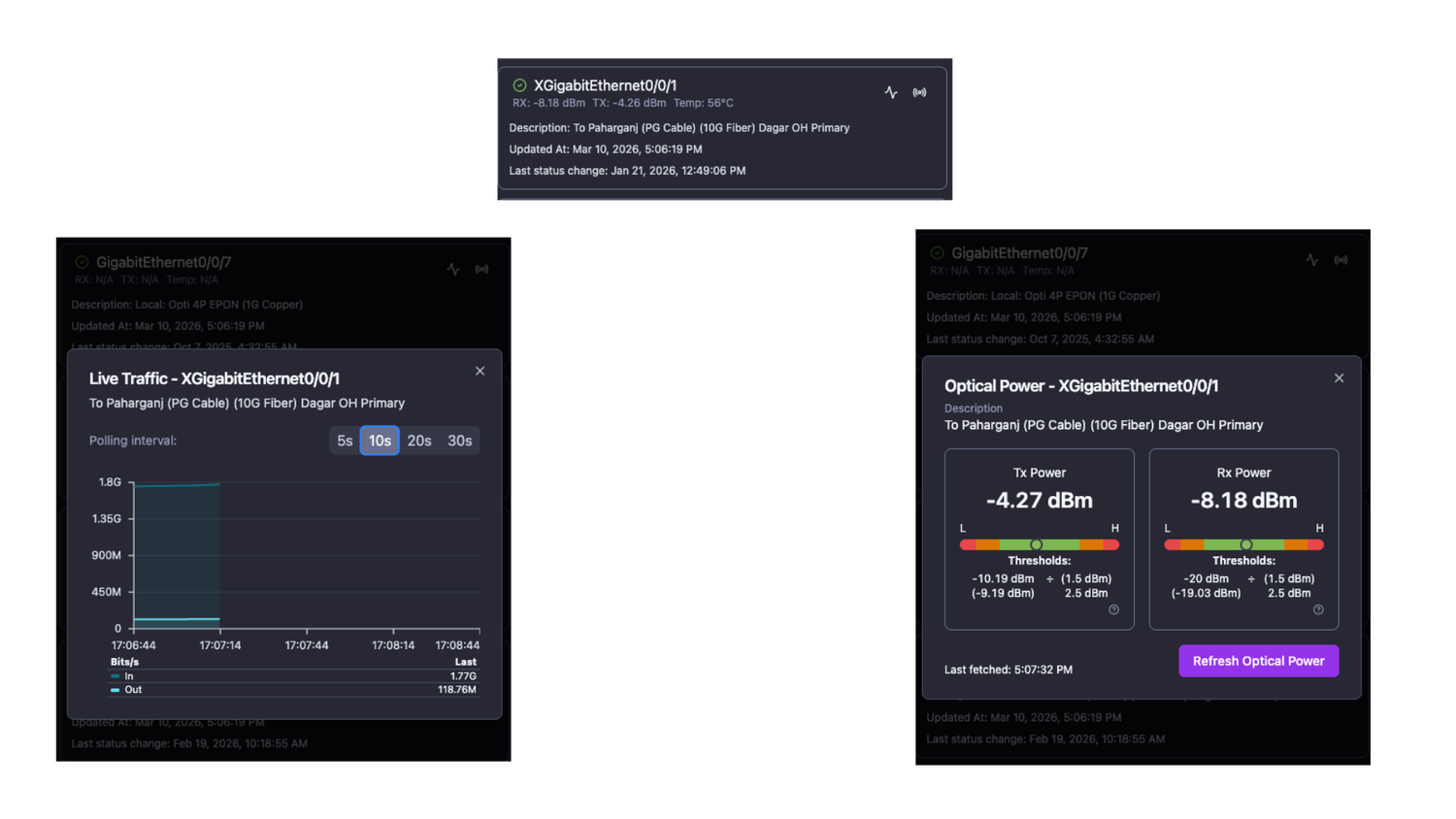 Port actions on Mobile app