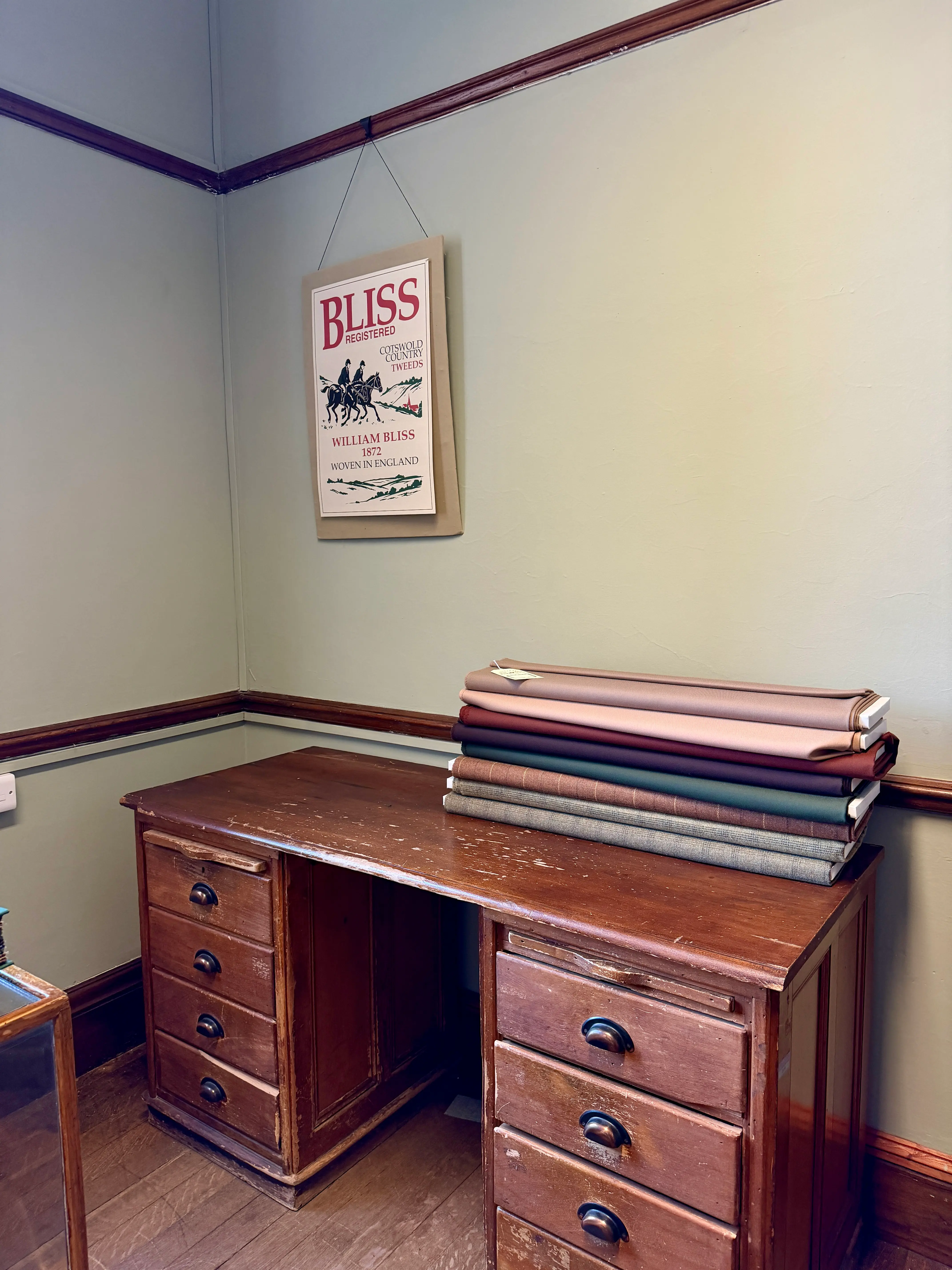 Cloth folded on a vintage desk