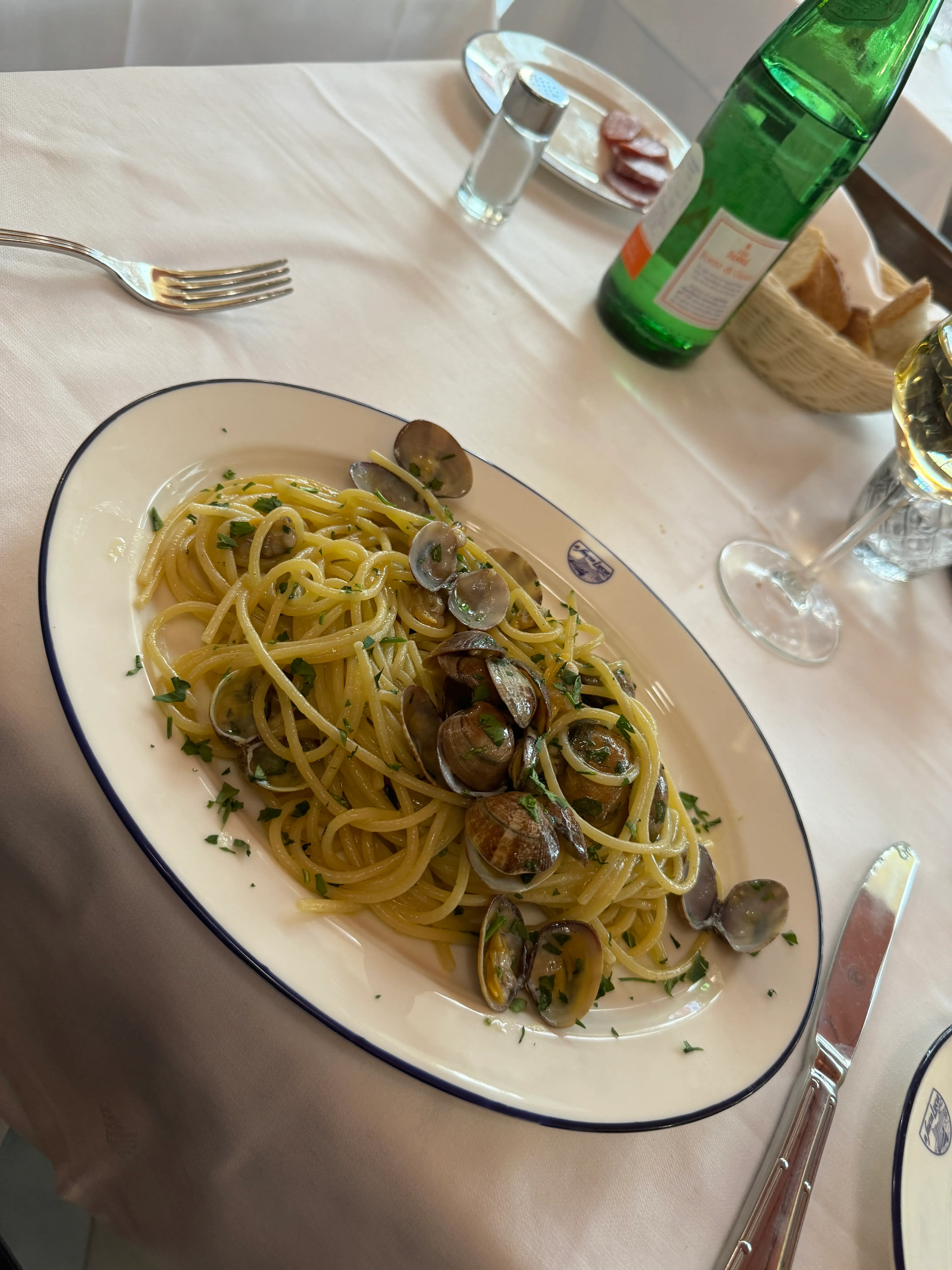 Italian seafood pasta dish on a plate