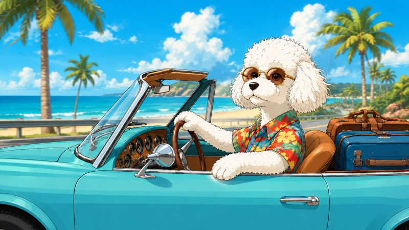 Pero driving his car