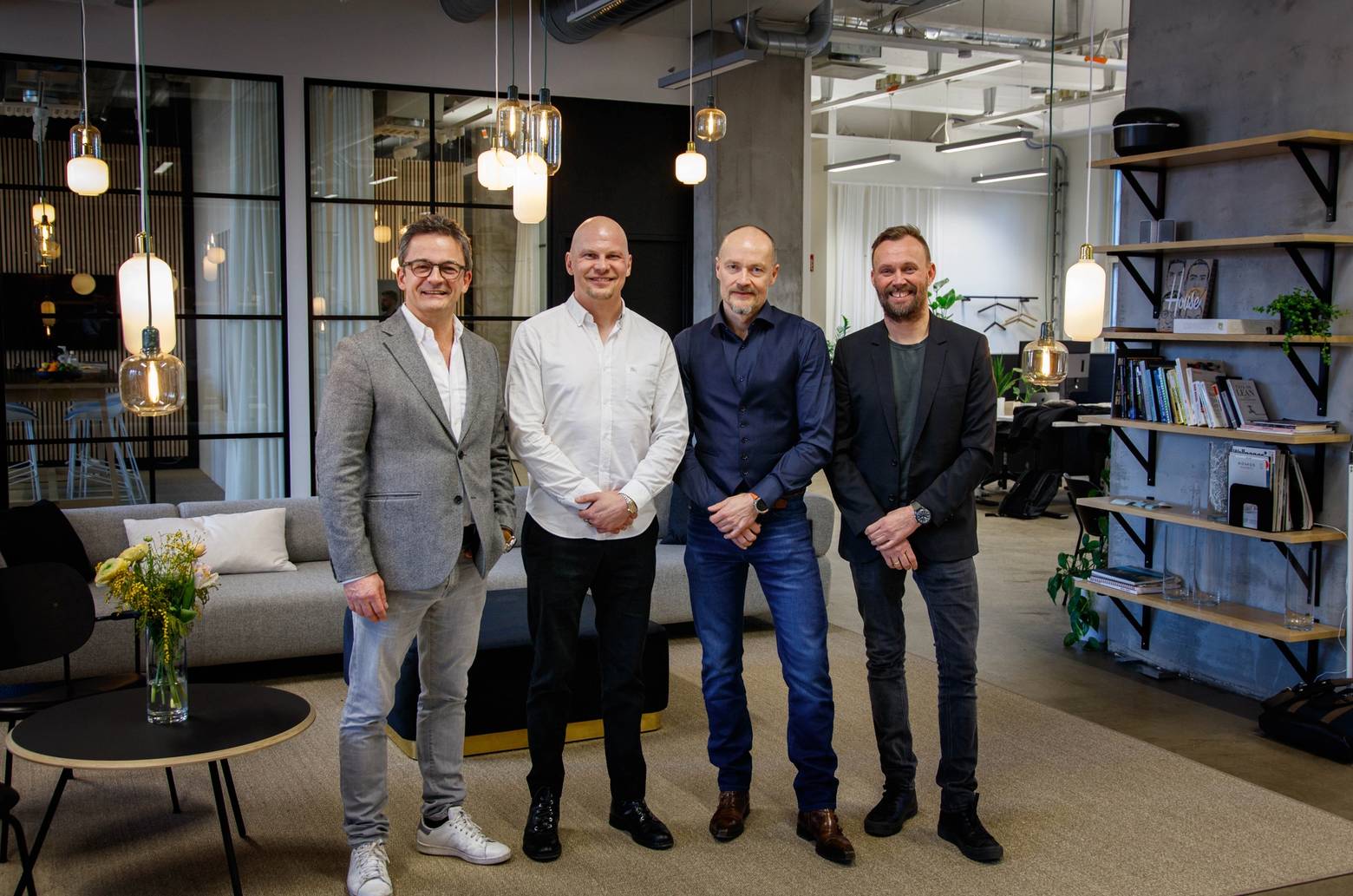 Thomas Høgebøl (Executive Chairman, NoA), Miska Rajasuo (CEO, Bob the Robot), Tom Jacobsson (CEO, DK&A), og Mikael Jørgensen (Group CEO, NoA).