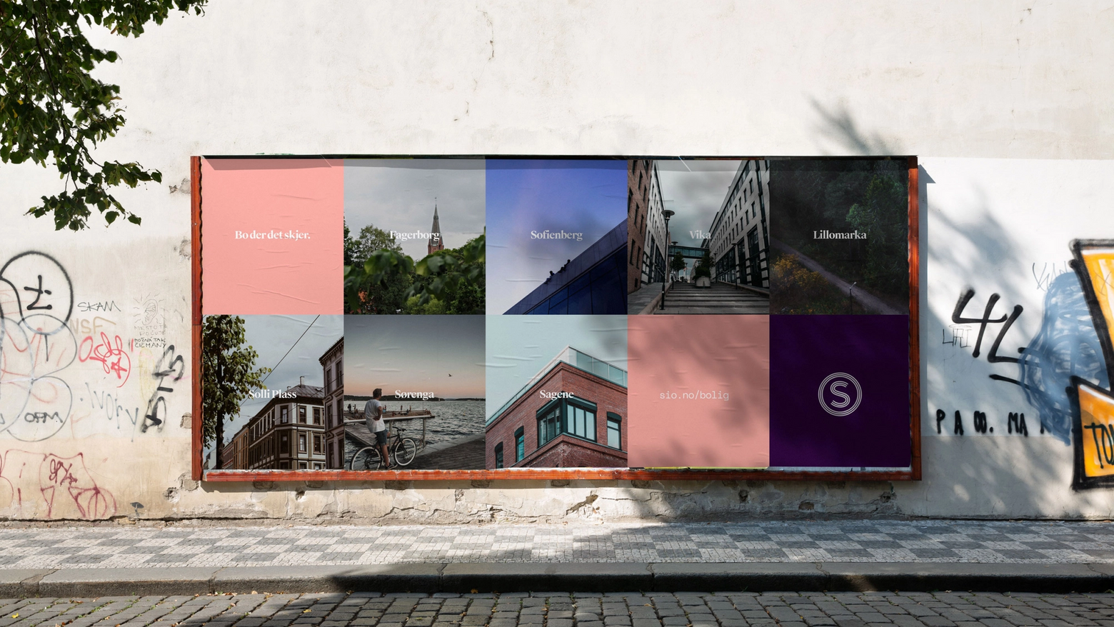 En utendørsreklame som viser SiO-logo og ulike Oslo-bilder