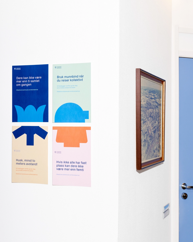 Fire plakater med Lillestrøm kommune sin visuelle identitet