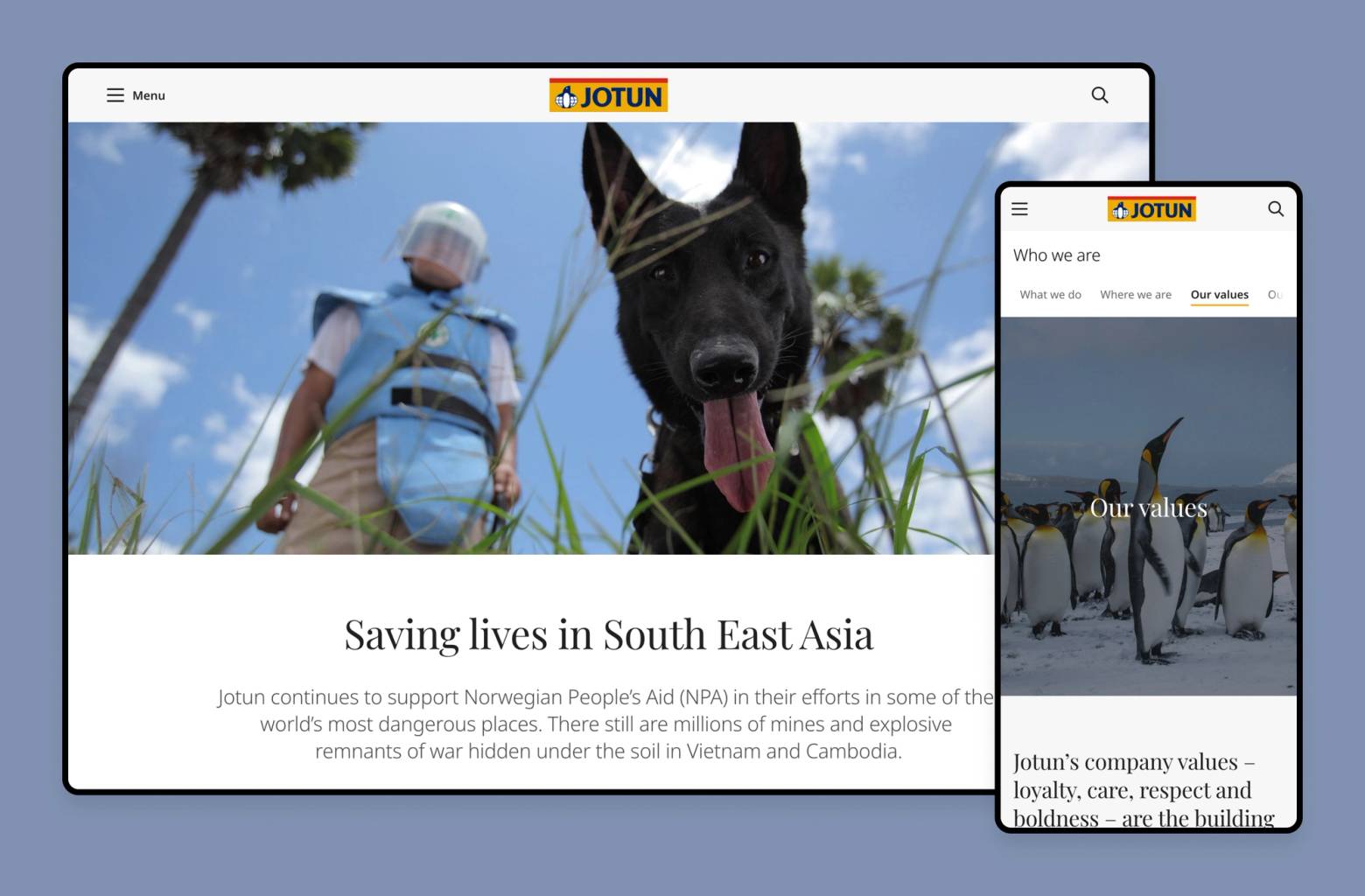 Jotuns nye corporate-nettsider vises på både pc-skjerm og mobil