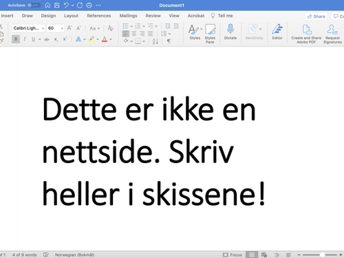 skjermbilde av word fil som ber designere skrive i skissene