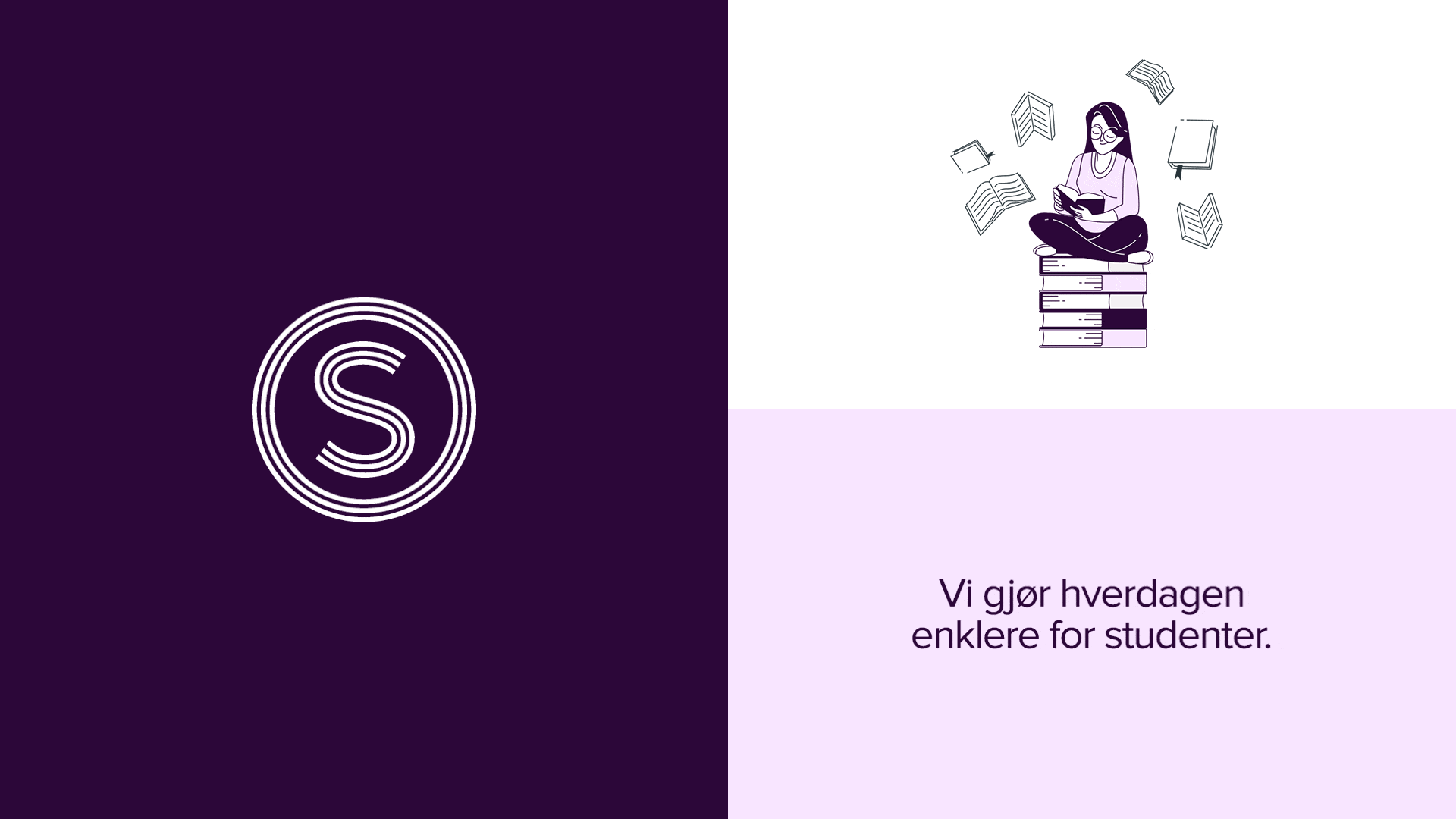 SiO-logo og en illustrasjon av en jente som sitter oppå en stabel med bøker