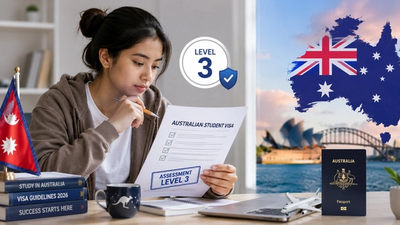Nepalese student reviewing Australian student visa documents under Assessment Level 3 requirements in 2026