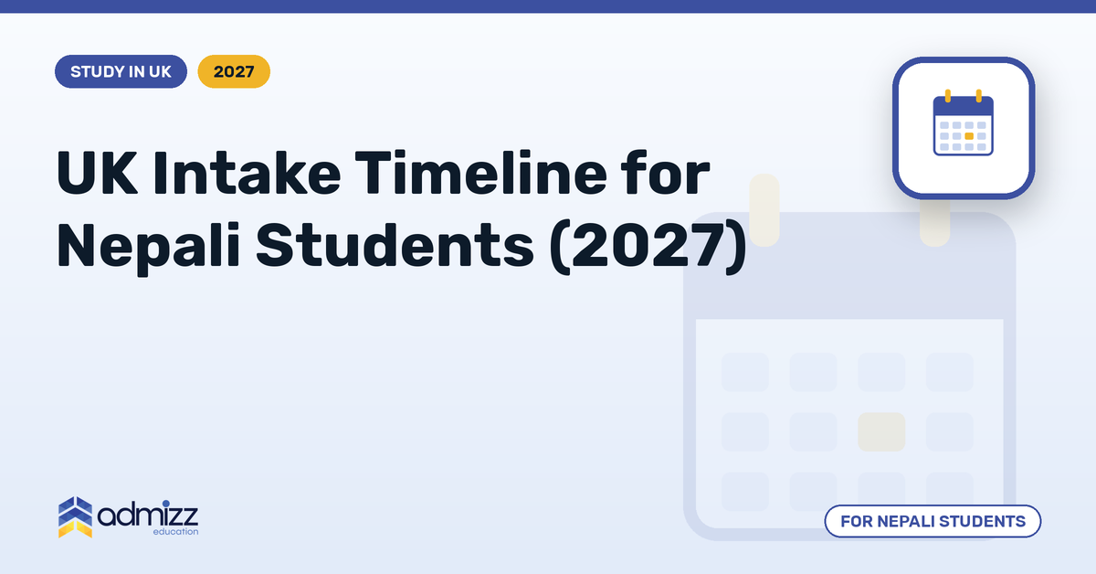 Calendar showing UK university intakes for 2027 with application and visa milestones for Nepali students