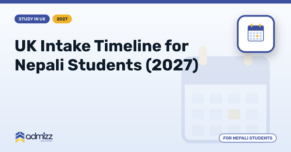 Calendar showing UK university intakes for 2027 with application and visa milestones for Nepalese students