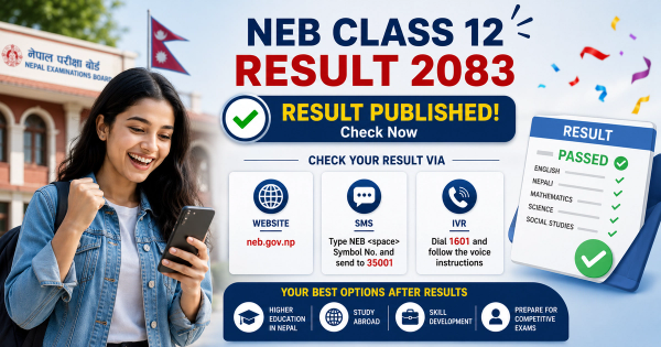 Nepali student checking NEB Class 12 result 2083 marksheet online for 2026