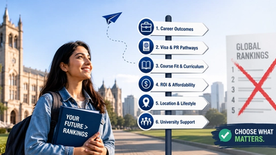 International student comparing university ranking tables against graduate employment data and visa options for 2026 study abroad decision