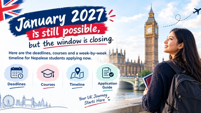 Nepali student planning a January 2027 UK university intake with a calendar and application documents